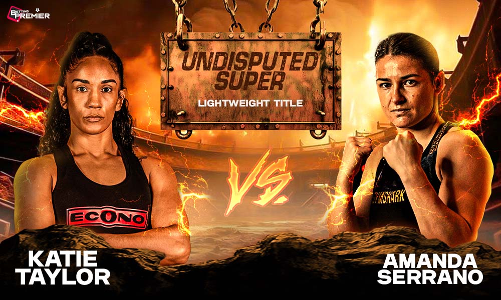 Poster featuring the fighters Amanda Serrano and Katie Taylor in the upcoming Taylor vs Serrano 3 fight.