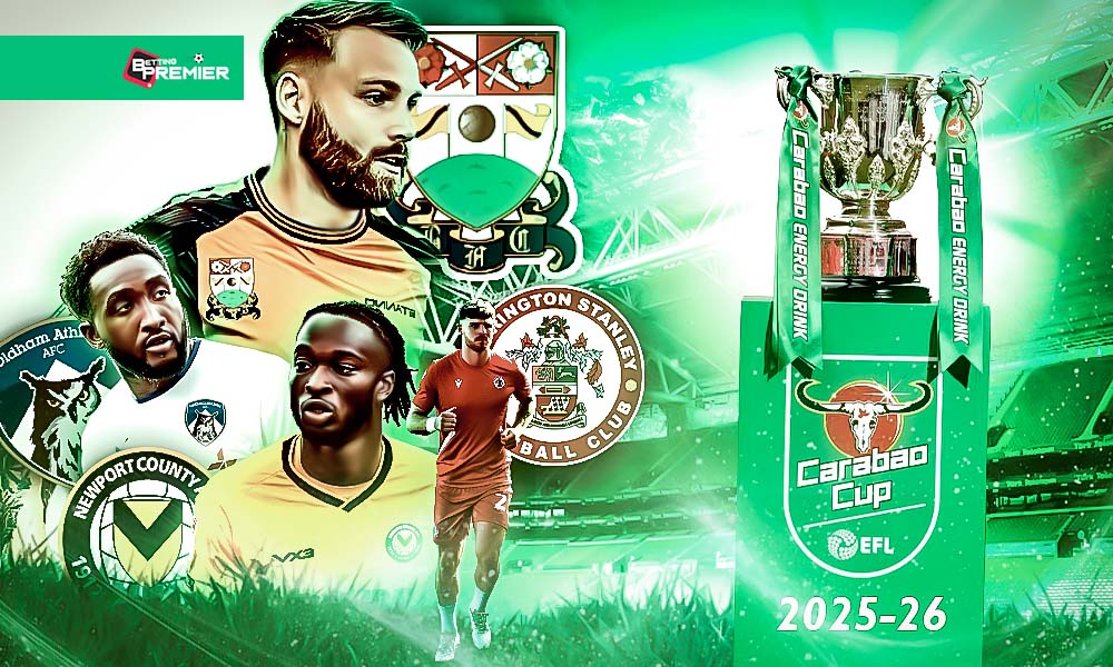 This poster regarding new season of EFL Cup starts on July 29, 2025 between Barnet and Newport County teams for Preliminary Round plays.