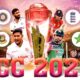 Poster that features team captains of India, England, Pakistan, and Bangladesh on the event of upcoming ICC fixtures.