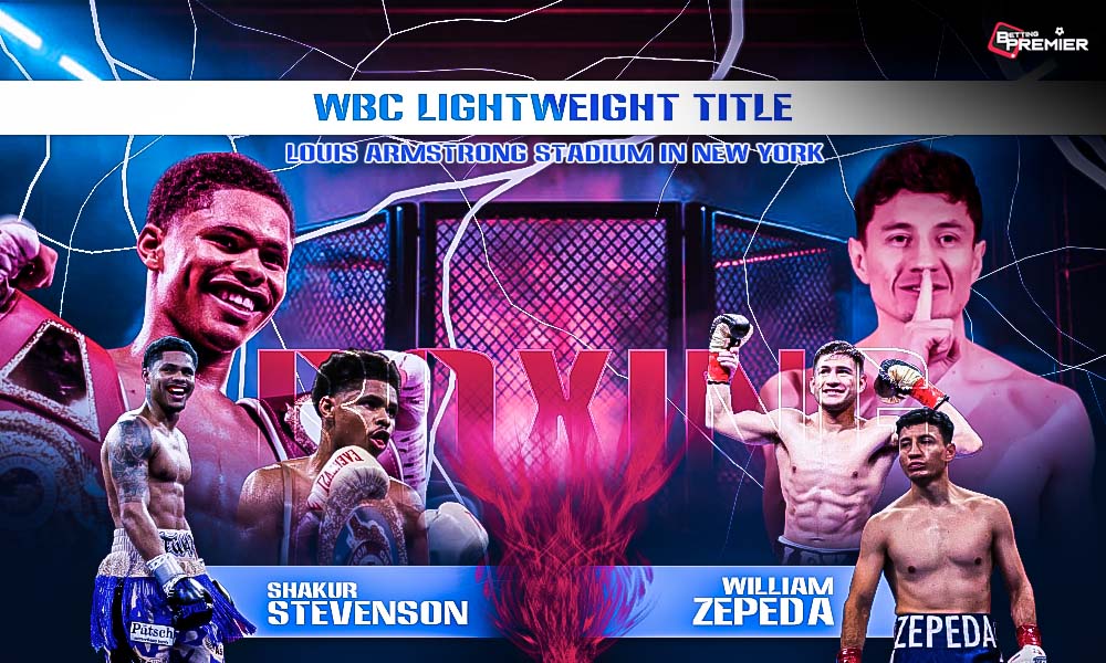 Poster featuring boxers Shakur Stevenson and William Zepeda for the upcoming WBC lightweight championship match.
