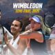 Wimbledon 2025 poster featuring Jannik Sinner, Novak Djokovic, Aryna Sabalenka, and Amanda Anisimova aiming to enter finals.