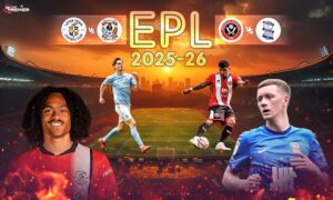 This poster shows football clubs representing their participation in the EFL 2025-26