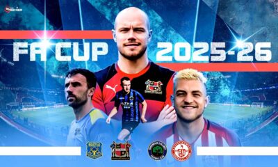 Poster featuring FA Cup 2025-26 Preliminary Round fixtures including Sheffield F.C. vs Bootle F.C. and other key matchups