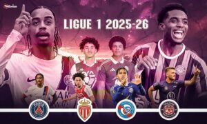 This poster determines which team will compete in the unique Ligue 1 2025-26 season: Toulouse and PSG. Don't miss out!
