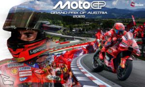 This poster shows Marc Marquez ahead of the MotoGP 2025 Austrian Grand Prix at Red Bull Ring