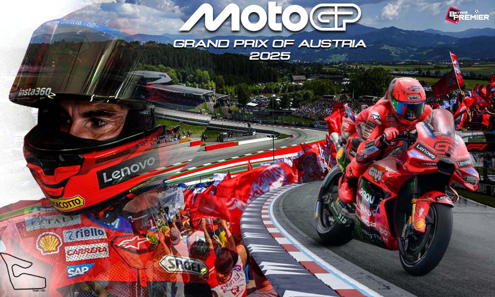 This poster shows Marc Marquez ahead of the MotoGP 2025 Austrian Grand Prix at Red Bull Ring