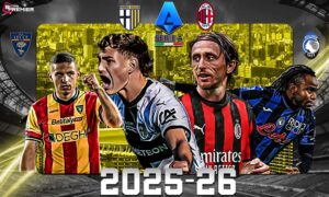 image highlights the key players of the game, Milan vs Lecce, Atalanta vs Parma.