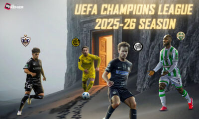 This poster depicts teams and players on the occasion of the upcoming UEFA Champions League 2025 Playoff Leg 2.