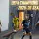 This poster depicts teams and players on the occasion of the upcoming UEFA Champions League 2025 Playoff Leg 2.