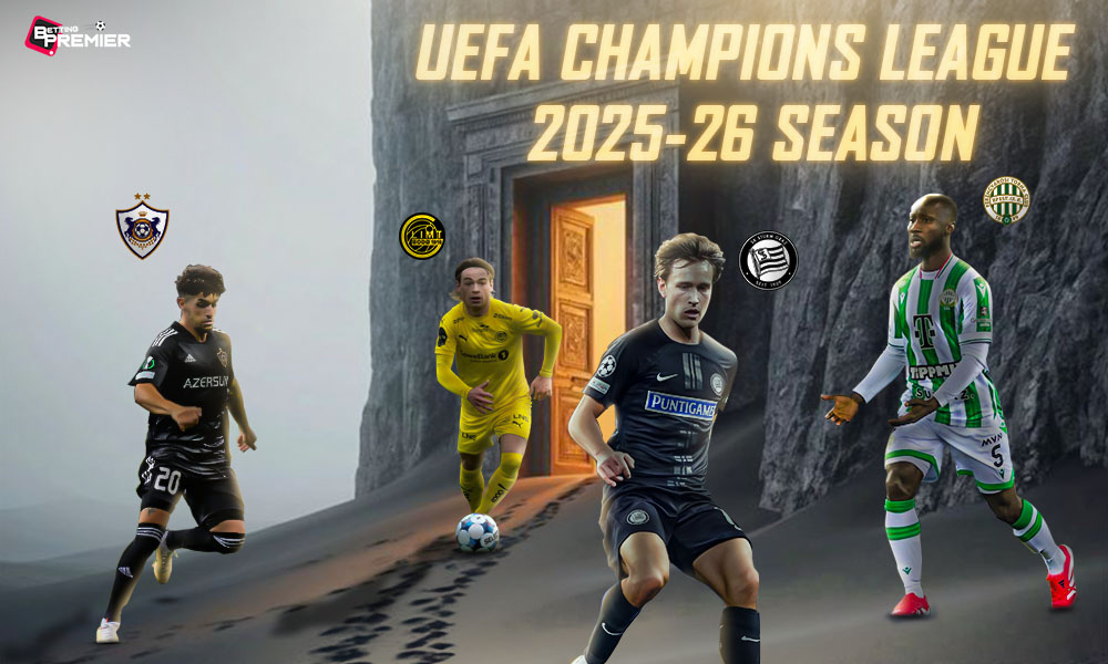 This poster depicts teams and players on the occasion of the upcoming UEFA Champions League 2025 Playoff Leg 2.