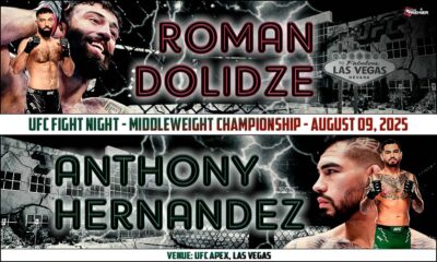This poster shows Roman Dolidze and Anthony Hernandez fighting in a UFC Fight Night middleweight bout.