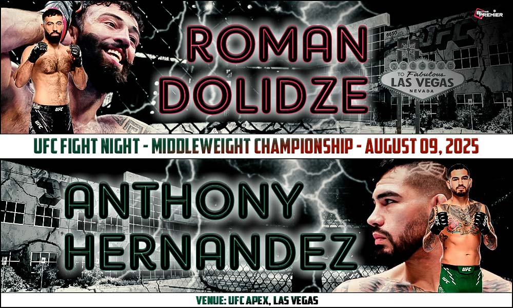 This poster shows Roman Dolidze and Anthony Hernandez fighting in a UFC Fight Night middleweight bout.