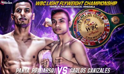 A poster showing the fighters Carlos Cañizales and Panya Pradabsri on the WBC Light Flyweight title rematch event.
