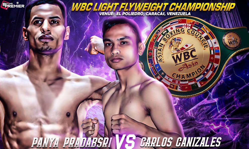 A poster showing the fighters Carlos Cañizales and Panya Pradabsri on the WBC Light Flyweight title rematch event.