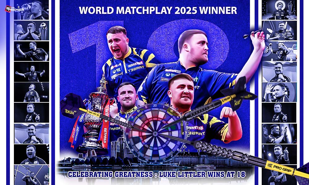 This post denotes Darts World's recent World Matchplay 2025 winner, Luke Littler, who is just 18 years old, taking a trophy.