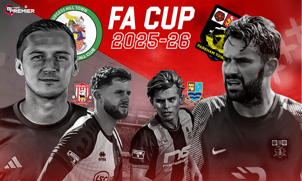 This poster shows football players from United Kingdom non-league clubs representing the upcoming FA Cup second qualifiers.