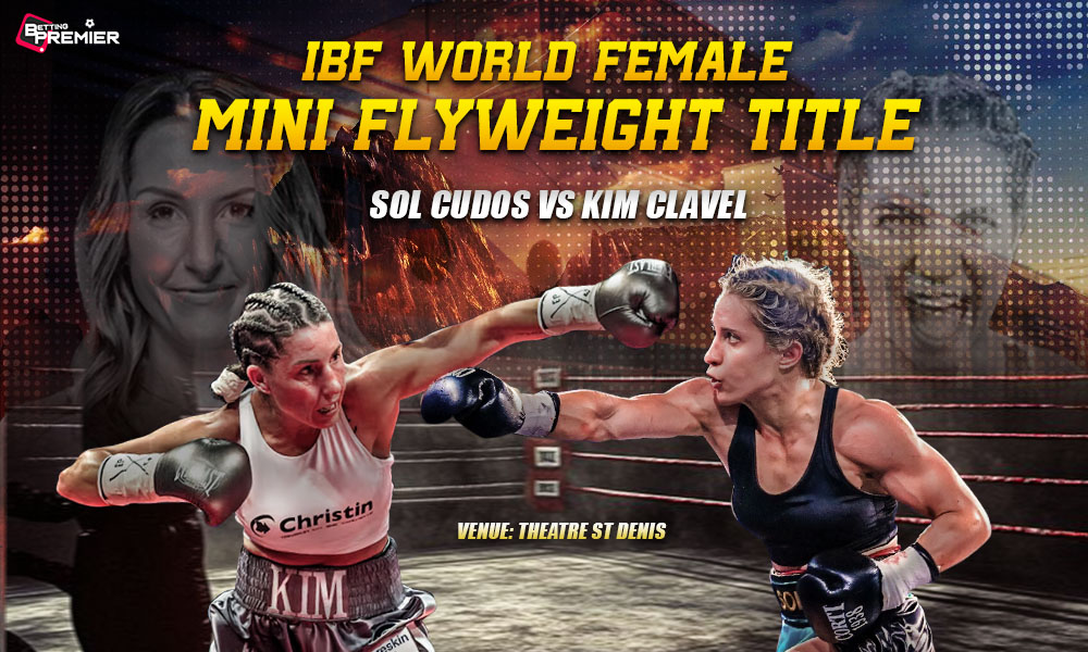 This poster shows Kim Clavel and Sol Cudos fighting in the upcoming IBF Mini Flyweight bout.