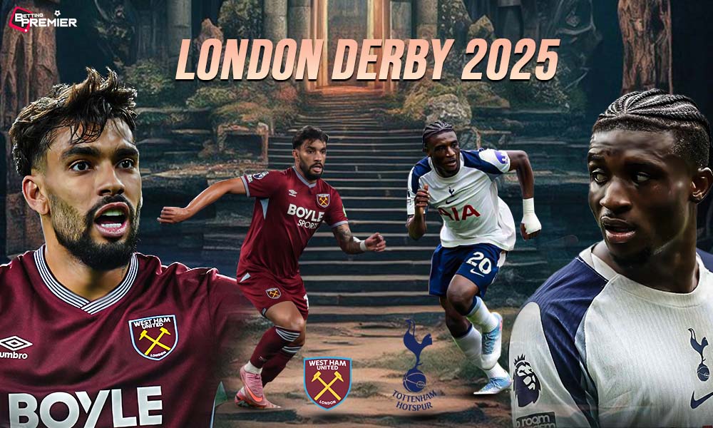 This poster denotes that derbies globally have an upcoming London Derby 2025, West Ham vs. Tottenham, in the football world.