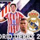 This poster shows the team Atlético de Madrid vs Real Madrid CF for the Madrid derby.