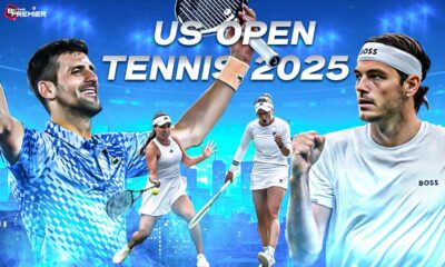 This poster shows Jessica Pegula vs Barbora Krejčíková alongside Novak Djokovic vs Taylor Fritz for the upcoming US Open 2025 quarterfinals
