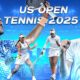 This poster shows Jessica Pegula vs Barbora Krejčíková alongside Novak Djokovic vs Taylor Fritz for the upcoming US Open 2025 quarterfinals
