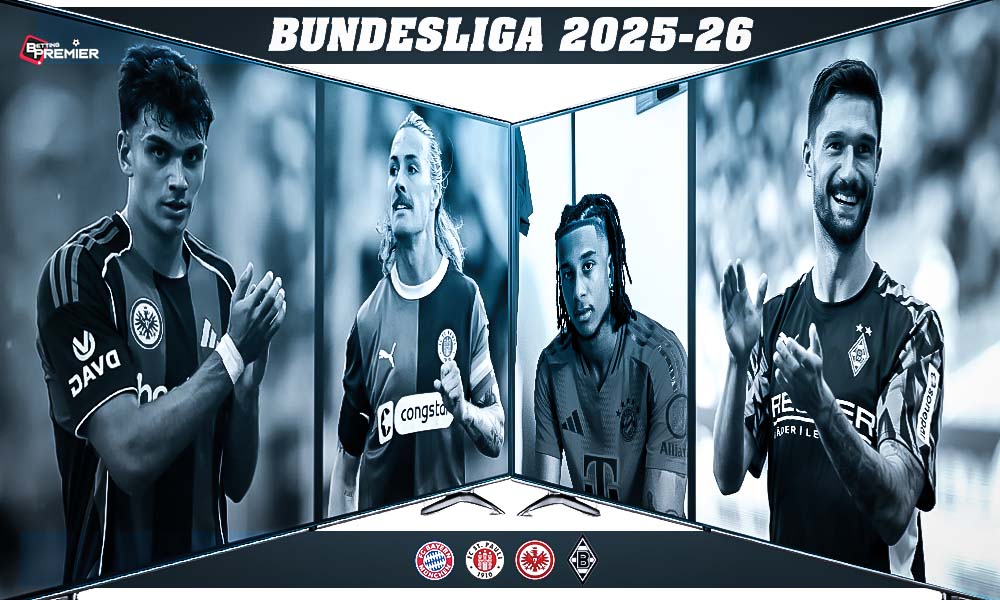 This poster shows German football teams battling, representing the upcoming Bundesliga 2025-26 season.