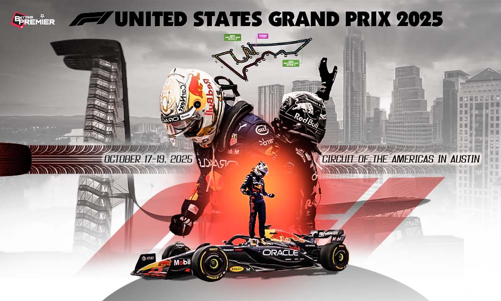 This poster represents the upcoming Formula One United States Grand Prix 2025, with the youngest star driver playing on their motorsport world.