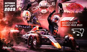 The image represents the Formula One world, which will have the next round of the Mexico Grand Prix 2025 on October 26, 2025, with twists and turns on the track.