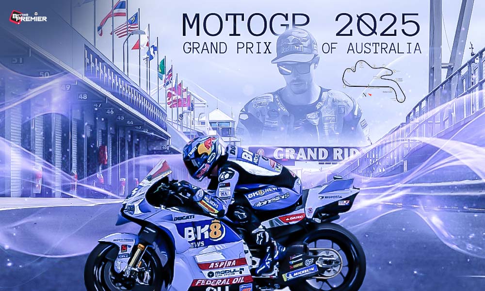 This poster shows rider Álex Márquez, representing the upcoming Australian MotoGP 2025.