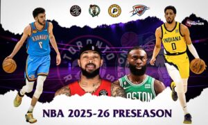 This thumbnail image shows the NBA teams representing the ongoing NBA preseason 2025-26.