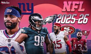 This poster signifies the NFL 2025-26 season, with the top two teams facing off in week 6.