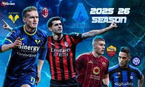 Poster shows the key players in the team, Milan vs Roma, and Verona vs Inter.