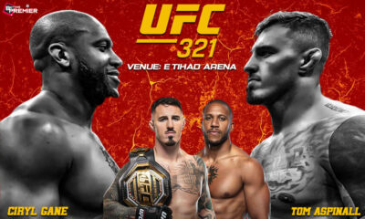 This poster shows fighters representing the upcoming Tom Aspinall vs Ciryl Gane - UFC 321 matchup.