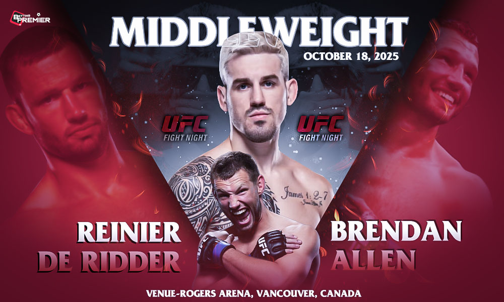 The image signifies UFC Fight Night will occur on October 18, 2025, between De Ridder and Allen, a top-tier fighters' encounter.
