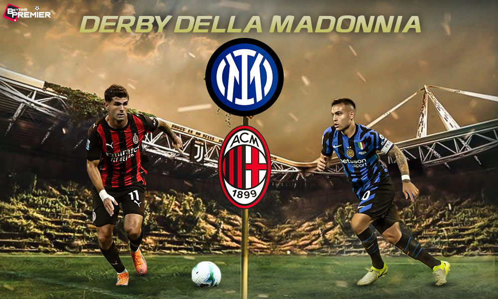 This image shows Serie A teams, Inter Milan and AC Milan, representing the upcoming Derby della Madonnina.