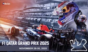 The image features the Qatar Grand Prix 2025, which will take place on Nov 28-30, 2025.