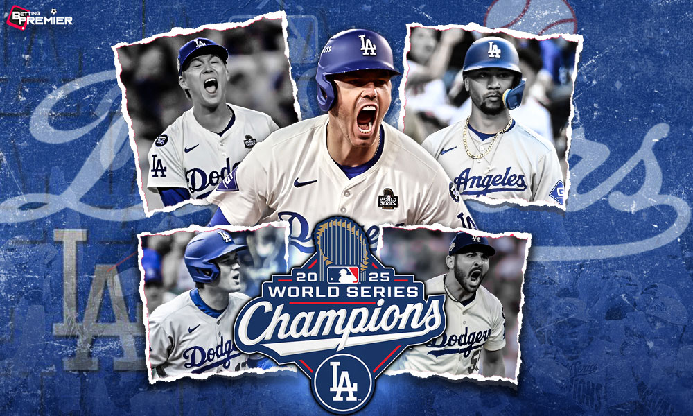 Image represents the trophy won by the Dodgers in the MLB World Series 2025