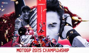 This poster shows MotoGP rider Marc Marquez representing the 2025 championship.