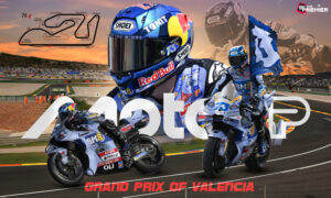 This image shows the MotoGP racer Alex Marquez, representing the upcoming MotoGP Grand Prix of Valencia.