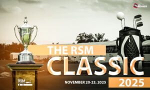 This image denotes global golf news, mainly The RSM Classic 2025, which will take place on November 20-23, 2025.
