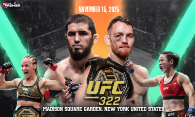 This image depicts UFC 322, featuring the MMA careers of the top fighters, Maddalena vs Makhachev and Shevchenko vs Weili, in the octagon.