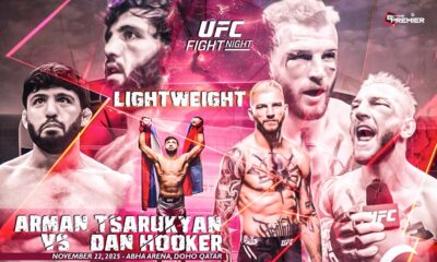The pictures depict an MMA world featuring the next UFC Fight Night match, Tsarukyan vs. Hooker, which will take place in Qatar.