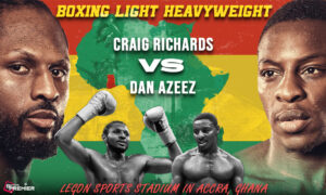 This poster shows the boxers Craig Richards and Dan Azeez representing the upcoming Craig Richards vs Dan Azeez fight.