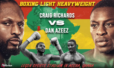 This poster shows the boxers Craig Richards and Dan Azeez representing the upcoming Craig Richards vs Dan Azeez fight.