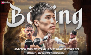 Image shows the faceoff between Naoya Inoue vs. Alan David Picasso for the upcoming fight