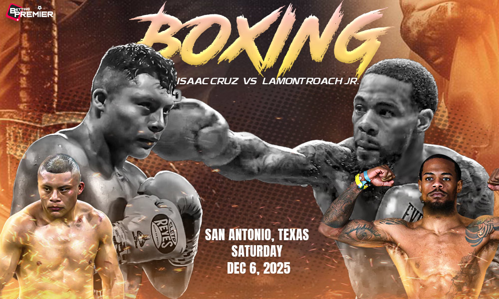 The image represents Isaac Cruz vs. Lamont Roach Jr. facing off for the upcoming boxing fixture.