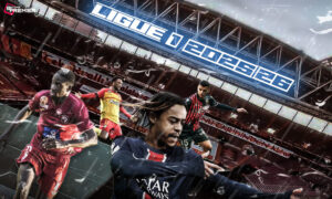 The image represents a football world exclusive: Ligue 1 2025-26 will run on matchday 16, with top clubs in action.