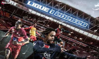 The image represents a football world exclusive: Ligue 1 2025-26 will run on matchday 16, with top clubs in action.