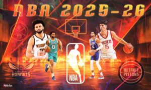The picture depicts a basketball world in which an elite NBA 2025-26 season is underway, with up-and-down action.