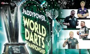 This poster depicts the PDC World Darts Championship 2026, which is underway and drawing enthusiastic fans.